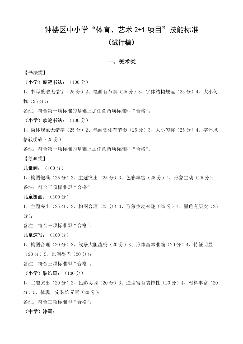 技能标准doc钟楼区中小学实施体育艺术21项目技能标准修改稿_第1页
