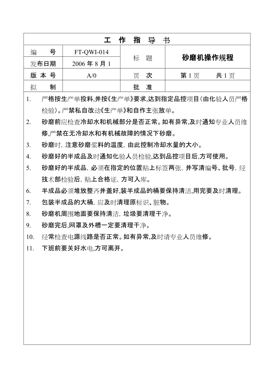 014砂磨机操作规程[QSM及EMS一體化全套管理资料]_第1页