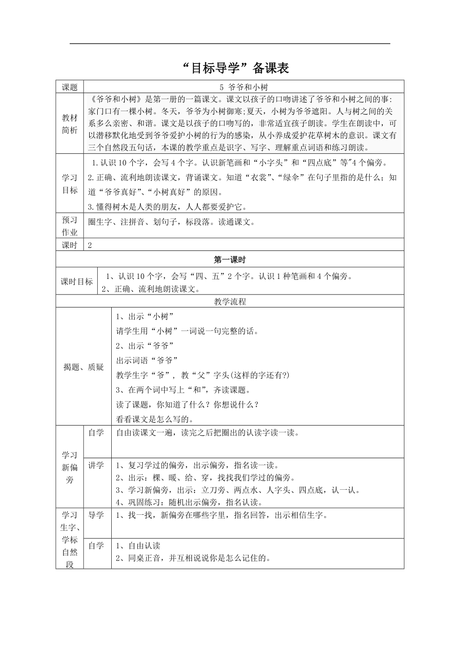人教版小学语文教案《爷爷和小树》_第1页