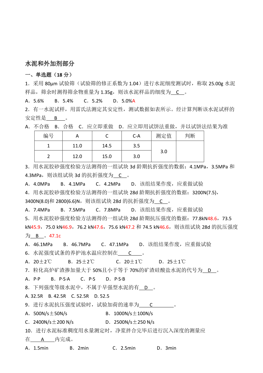 江苏省建设专业管理人员统一考试试验员考试试题含答案附模拟试卷_第1页