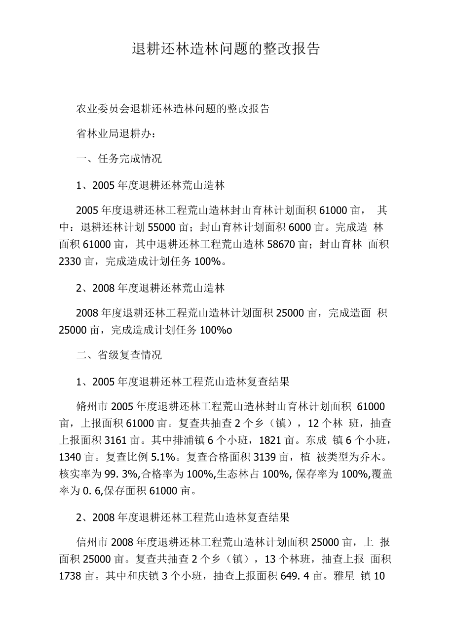 退耕还林造林问题的整改报告_第1页