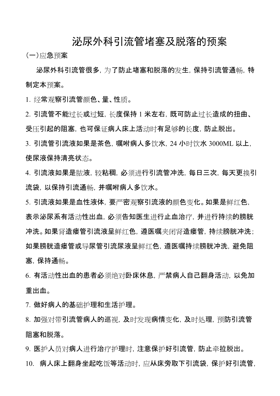泌尿外科引流管堵塞及脱落的预案_第1页