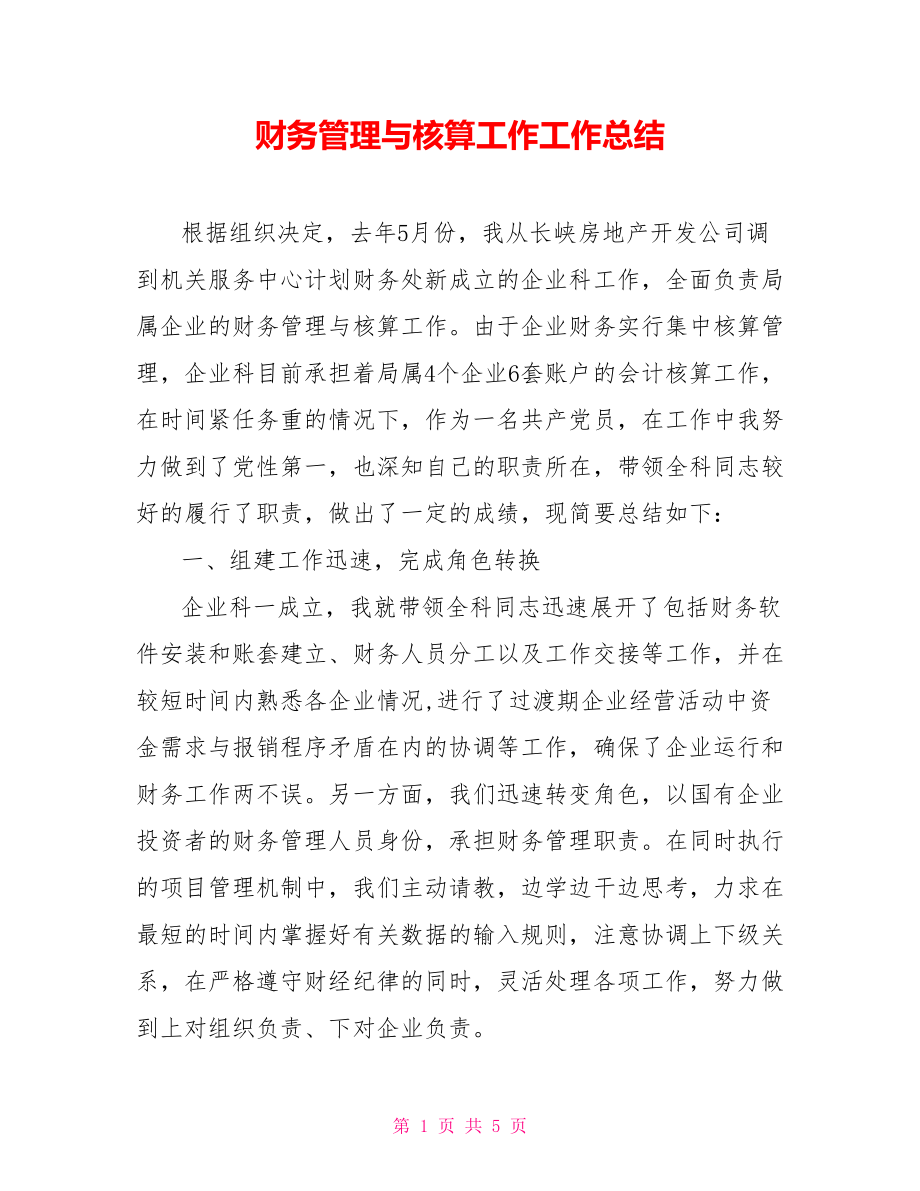 财务管理与核算工作工作总结_第1页