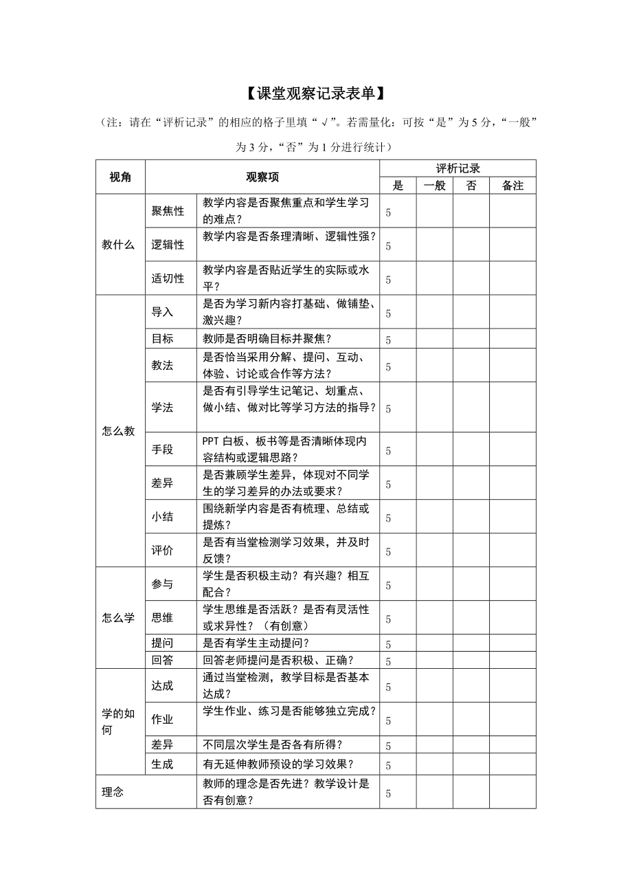 课堂观察记录表单_第1页