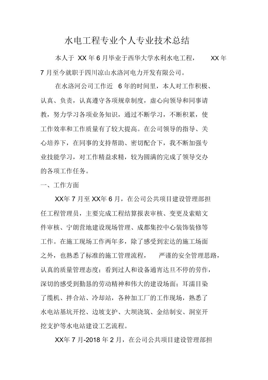水电工程专业个人专业技术总结_第1页
