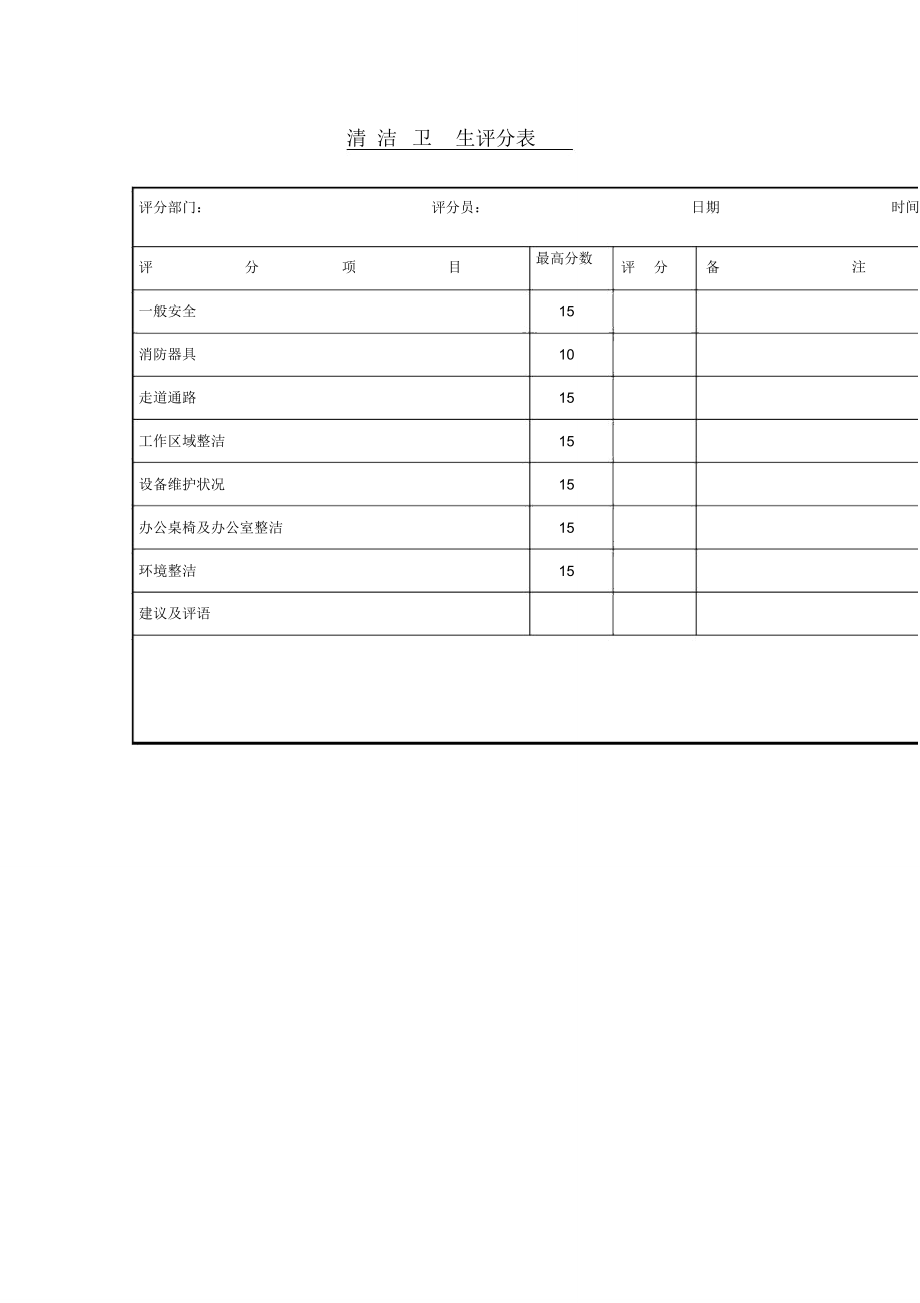 清洁卫生评分表模板_第1页