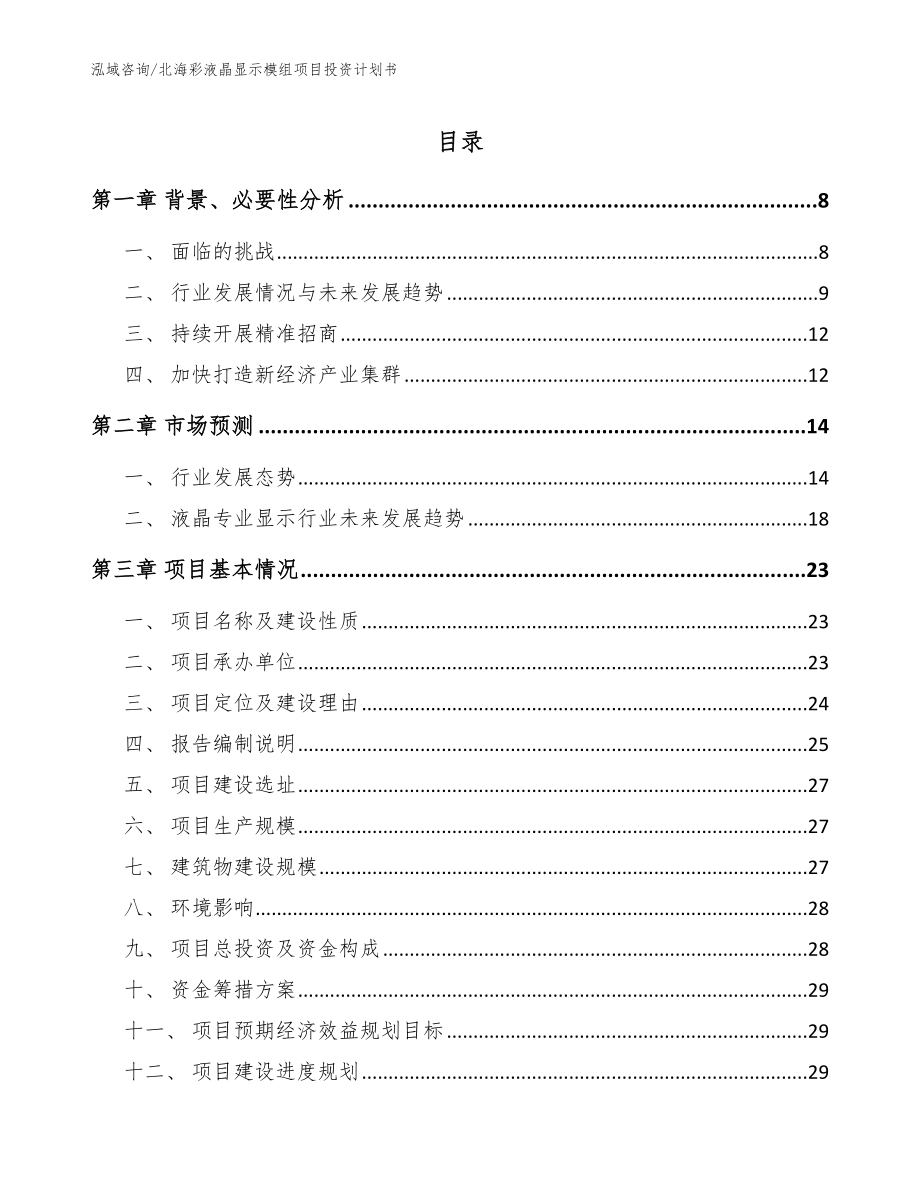 北海彩液晶显示模组项目投资计划书（模板参考）_第1页