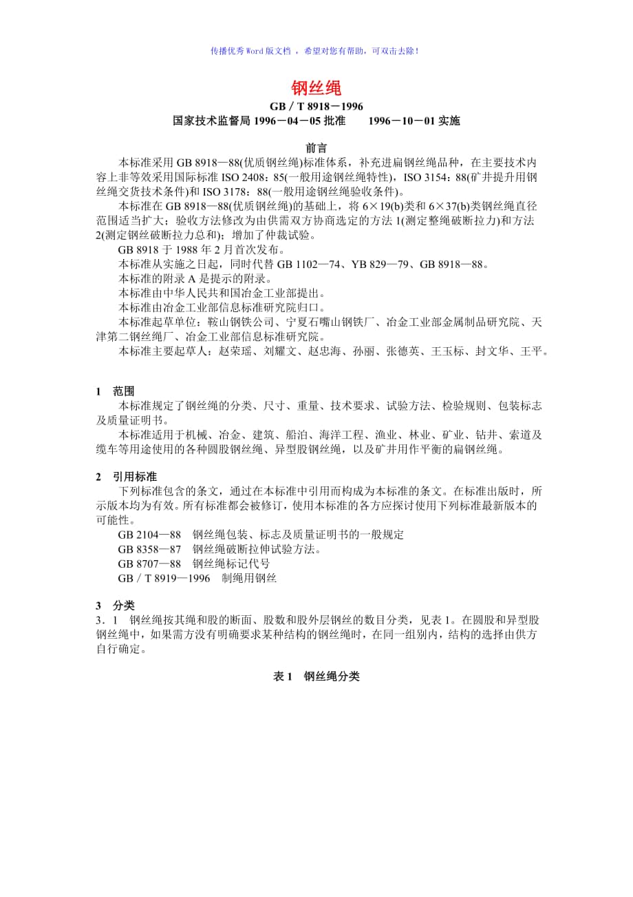 钢丝绳国家标准Word编辑_第1页