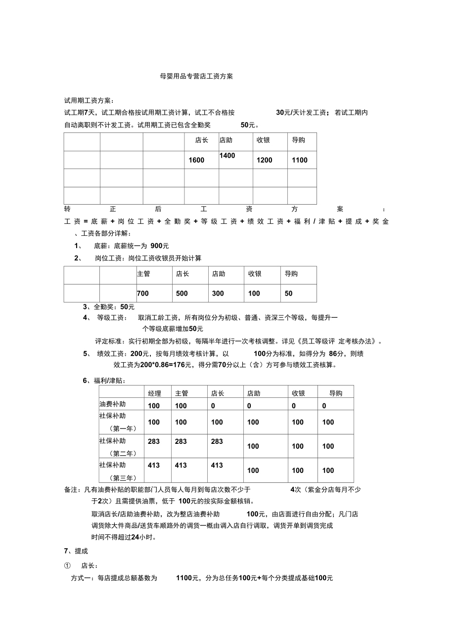 母婴用品专营店工资方案_第1页