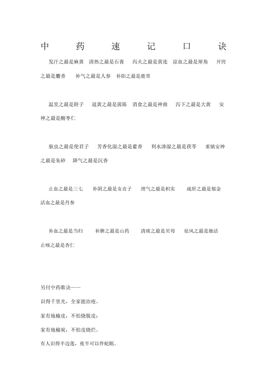 中药速记口诀_第1页