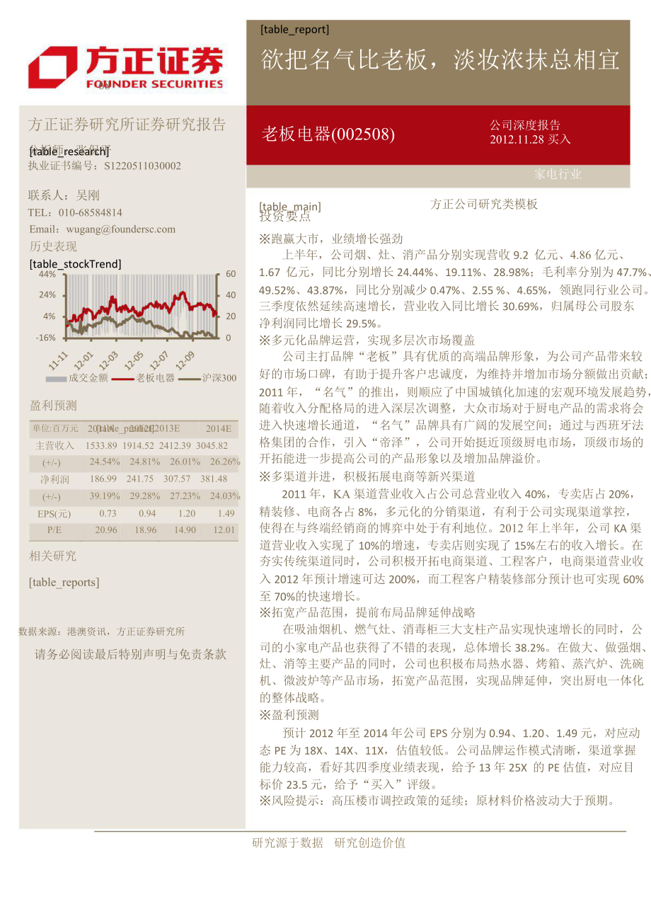 老板电器002508深度研究报告欲把名气比老板淡妆浓抹总相宜1206_第1页