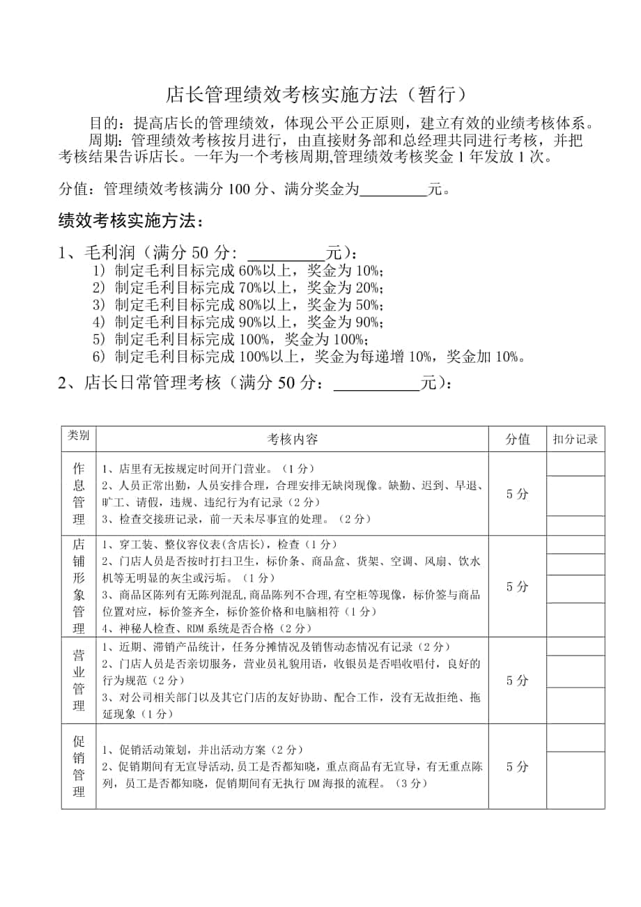 店长绩效考核方案_第1页